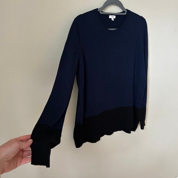 Vince Navy Blue Black Colorblock Long Sleeve Cashmere Blend Sweater Size Large - Picture 3 of 7